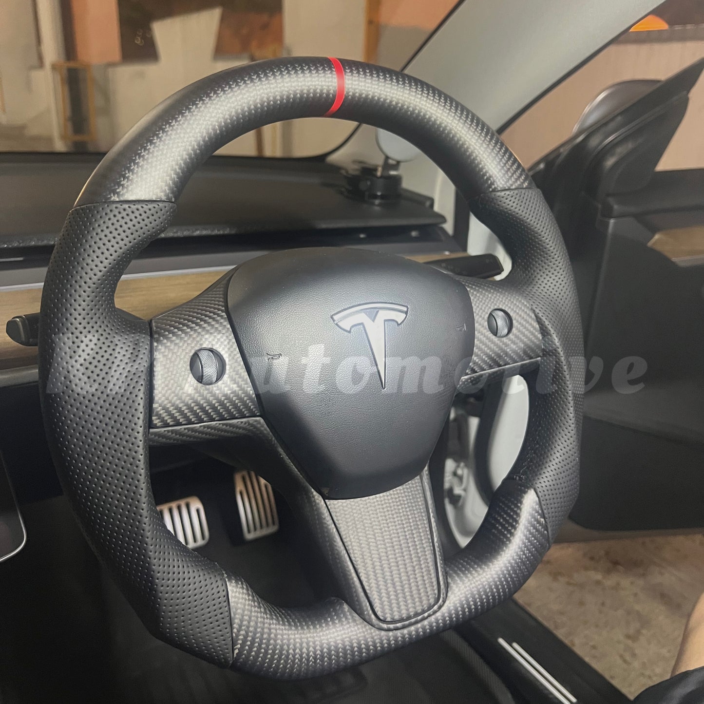Model 3 Matte Carbon Fiber Steering Wheel (Perforated Leather) - Steering Wheel Only