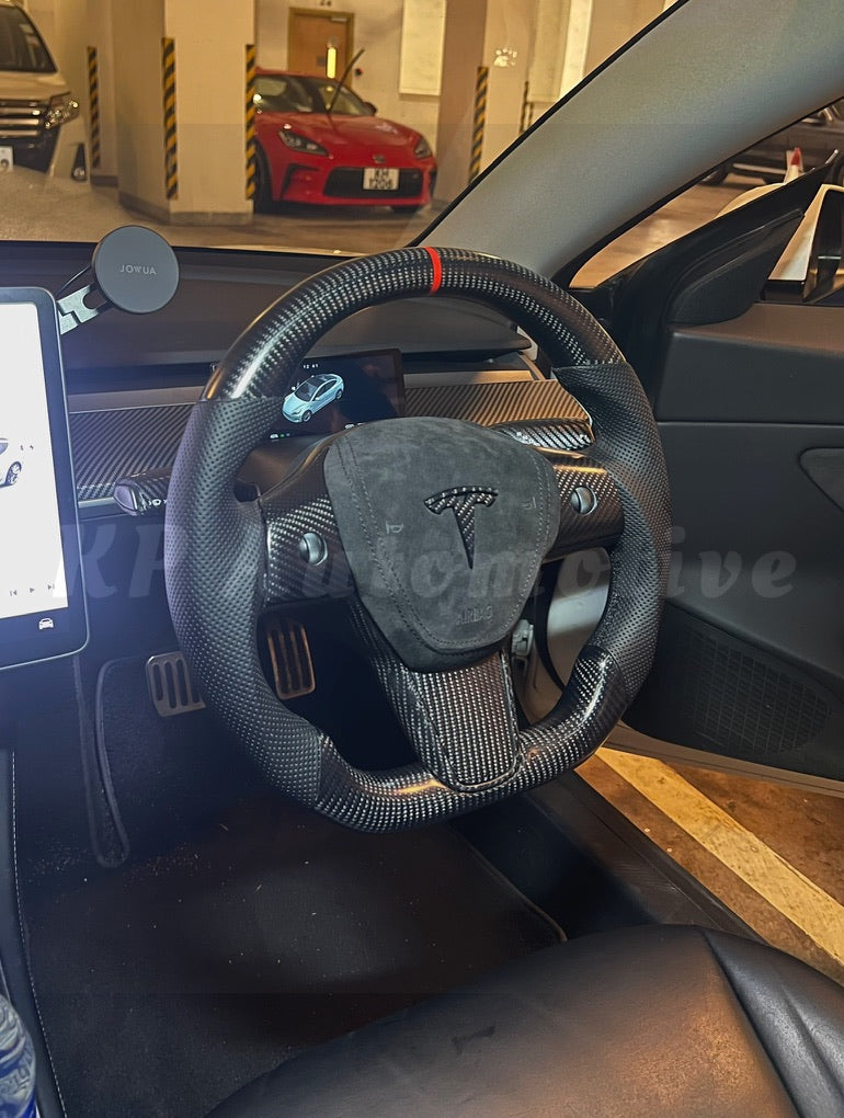 Model Y Matte Carbon Fiber Steering Wheel (Perforated Leather) - Full Set