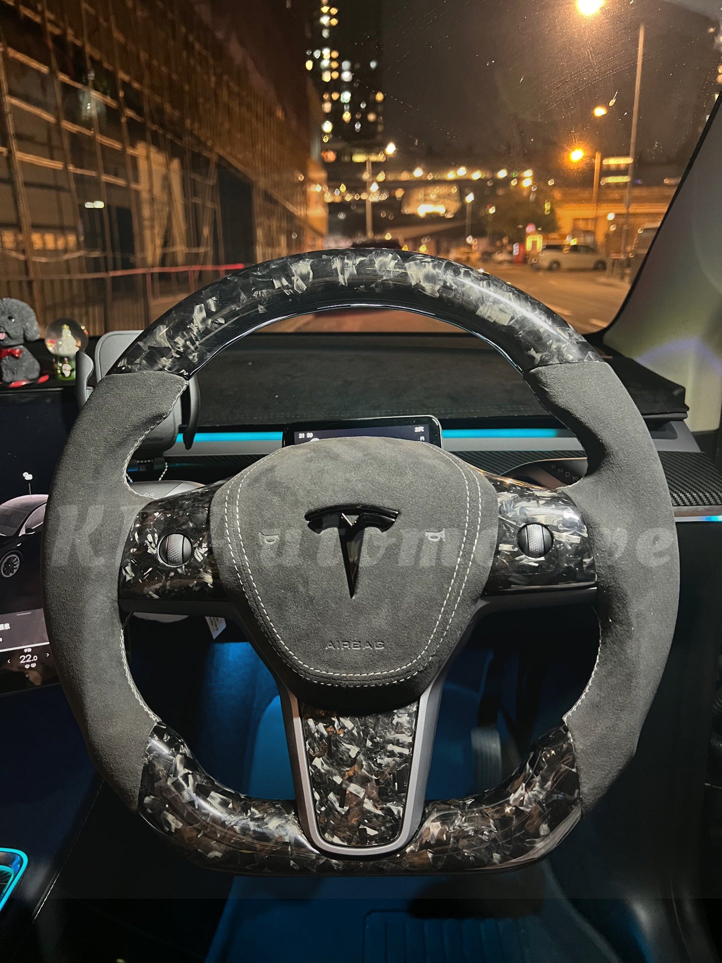 Model 3 Gloss Forged Carbon Steering Wheel (Alcantara) - Full Set