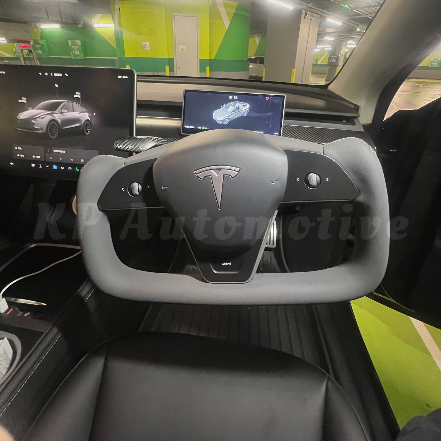 Model Y New Style Yoke Steering Wheel - (Black Leather)